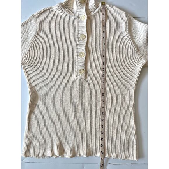 Lauren Ralph Lauren Ribbed Sweater Pullover Women L Cream High Neck 1/2 Button - Picture 4 of 7